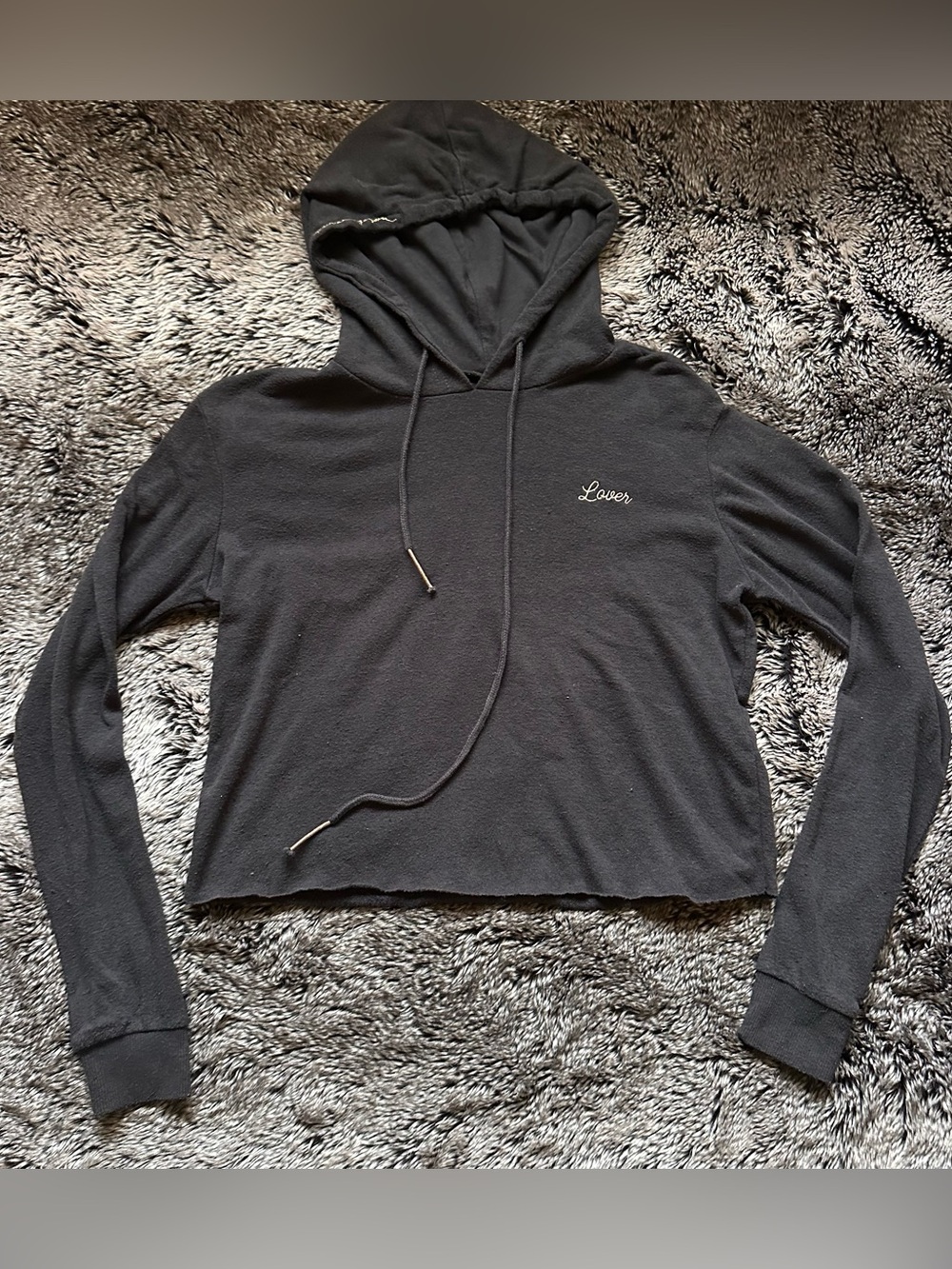 Spiritual Gangster Lover Embroidered Charcoal Grey Cropped Hoodie